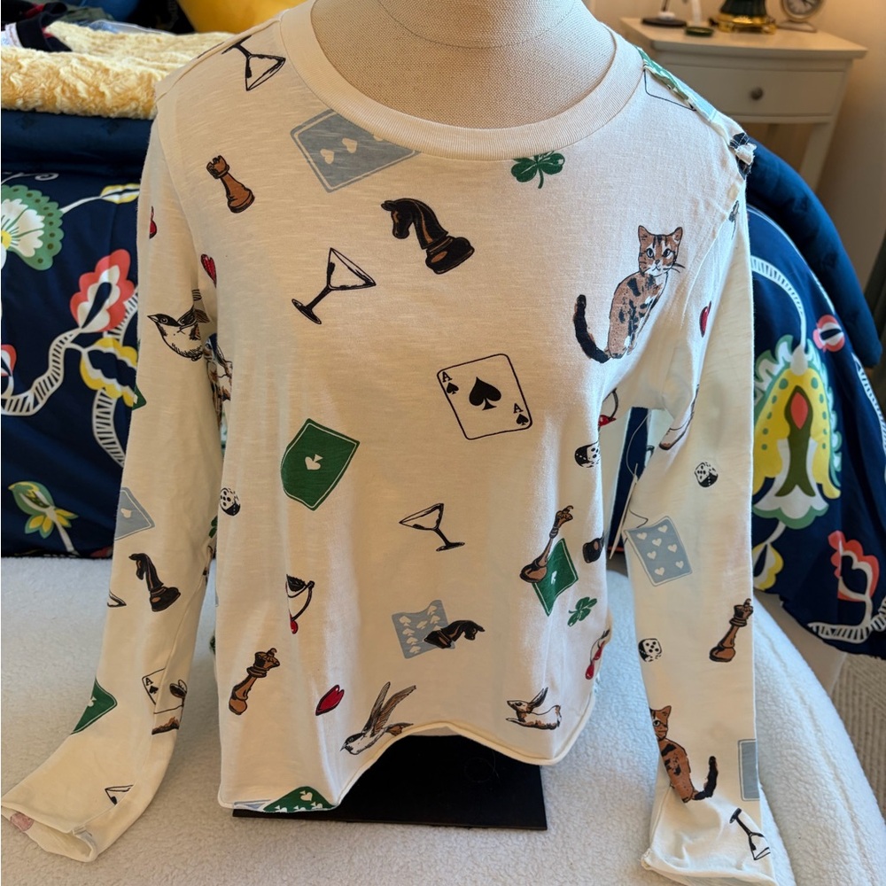 Anthropologie Maeve Ivory Long Sleeve Tee with cute print